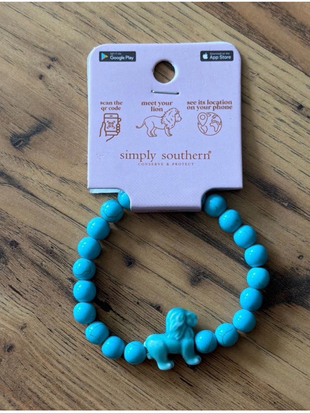NWT Simply Southern Lion Tracking Bracelet Turquoise Beaded Conserve & Protect